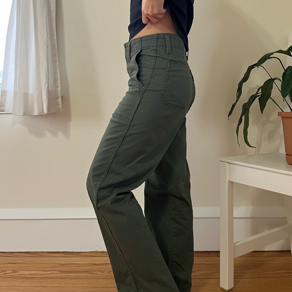 Levis High Waist Straight Leg Utility Pants Olive Green W26 L27 Surplus Chino - Picture 8 of 16